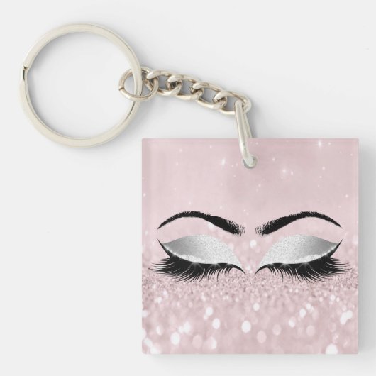 Roze Glitter Gray Girly Makeup Lashes Name Eyes Sleutelhanger (Voorkant)