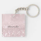 Roze Glitter Gray Girly Makeup Lashes Name Eyes Sleutelhanger (Achterkant)