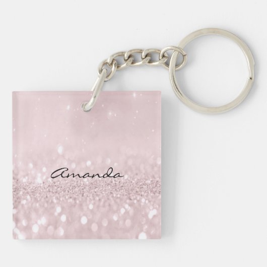 Roze Glitter Gray Girly Makeup Lashes Name Eyes Sleutelhanger (Achterkant)