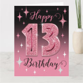 Roze Glitter Grote 13e Verjaardag Kaart (Voorkant)