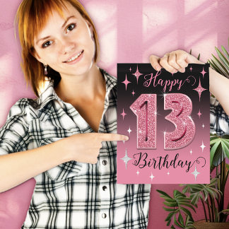 Roze Glitter Grote 13e Verjaardag Kaart