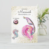 *~* Roze Glitter Haar Zeemeermin Verjaardagsfeest Kaart (Staand voorkant)