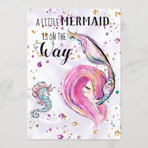 ~ Roze Glitter Hair Mermaid Baby shower Invitation Kaart