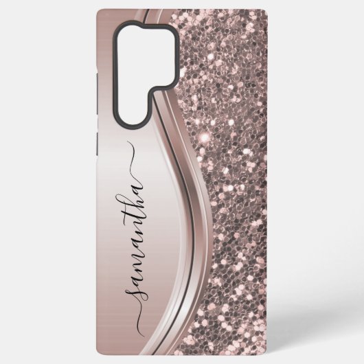 Roze Glitter-handgeschreven naam  Samsung Galaxy Hoesje (Achterkant)