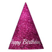Roze Glitter Happy Birthday Feesthoedjes (Voorkant)