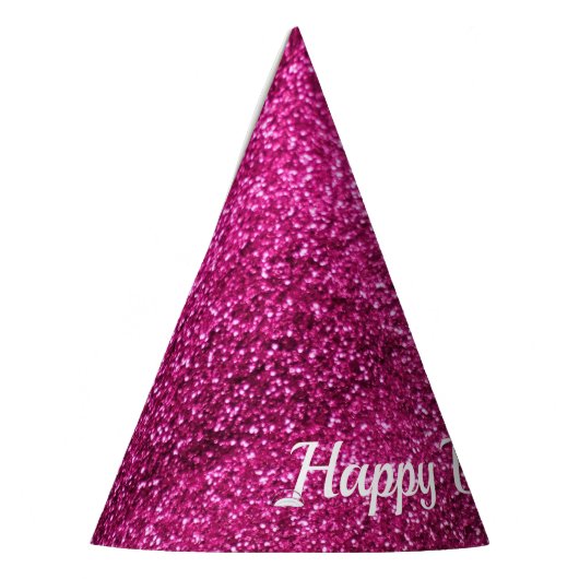 Roze Glitter Happy Birthday Feesthoedjes (Links)