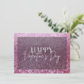 Roze Glitter Happy Valentijnsdag Kaart (Staand voorkant)