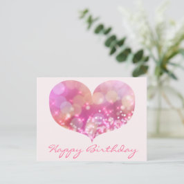 Roze Glitter Hart | Gelukkige Verjaardag Ansichtka Briefkaart