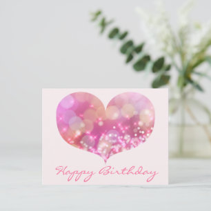 Roze Glitter Hart   Gelukkige Verjaardag Ansichtka Briefkaart