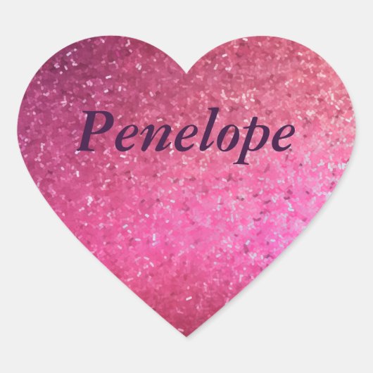 Roze Glitter Hart Meisjes Naam Hart Sticker (Voorkant)