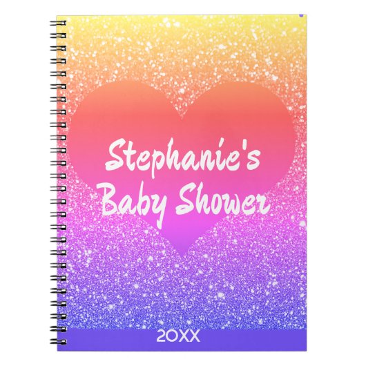 Roze Glitter Hart Monogram Baby Shower Cadeau Favo Notitieboek (Voorkant)