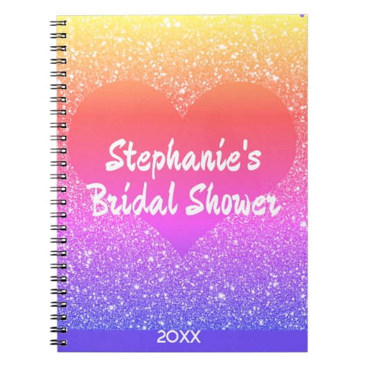 Roze Glitter Hart Monogram Bruiloft Feest Cadeau Notitieboek (Voorkant)