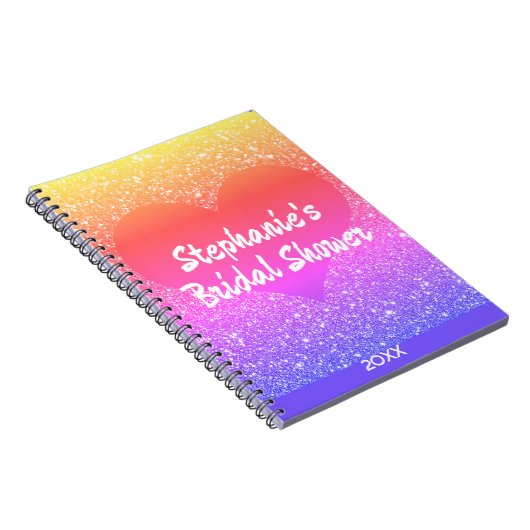 Roze Glitter Hart Monogram Trouwfeest Cadeau Notitieboek (Rechterzijde)