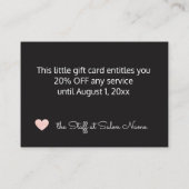 Roze Glitter Hart Salon Gift Kaart Visitekaartje (Achterkant)