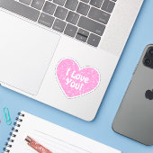 Roze glitter hart sticker (Laptop met iPhone)