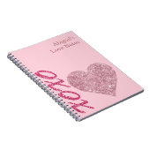 Roze Glitter Hart XOXO Custom Naam Love Notes Notitieboek (Rechterzijde)