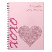 Roze Glitter Hart XOXO Custom Naam Love Notes Notitieboek (Voorkant)
