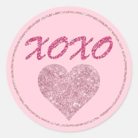 Roze Glitter Hart XOXO Schattige Valentijns Ronde Sticker (Voorkant)
