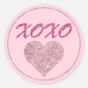 Roze Glitter Hart XOXO Schattige Valentijnsdag Ronde Sticker