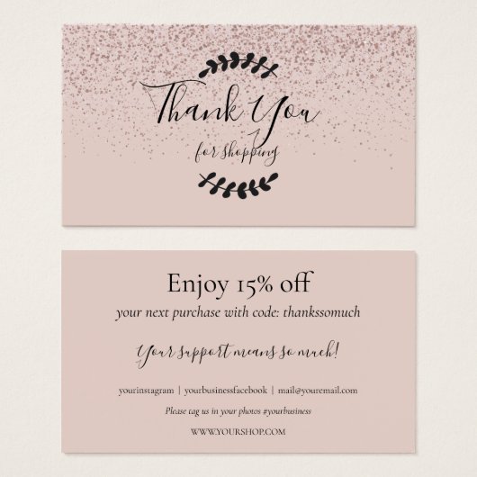 Roze glitter Hartelijk dank voor de Kaart van de k (Voorkant /achterkant)