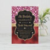 Roze Glitter Harten en Rode Folie 21e Verjaardag Kaart (Staand voorkant)