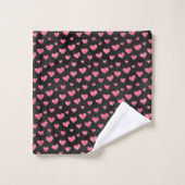 Roze glitter-harten op zwart trendy patroon bad handdoek (Wasdoekje)