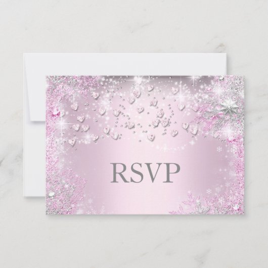 Roze Glitter Harten RSVP Kaartje (Voorkant)