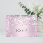 Roze Glitter Harten RSVP Kaartje (Staand voorkant)