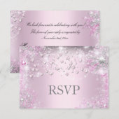 Roze Glitter Harten RSVP Kaartje (Voorkant / Achterkant)