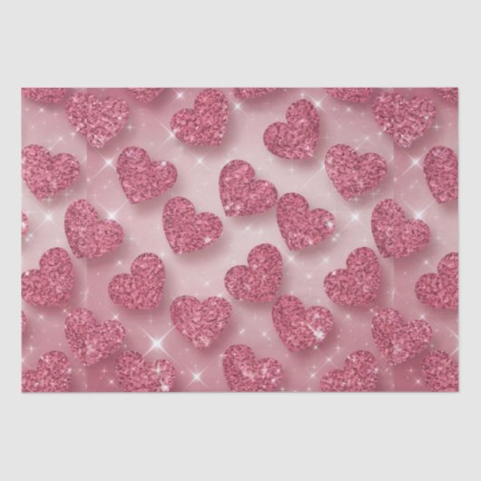 Roze glitter harten sprankelend romantisch weefsel tissuepapier (Voorkant)