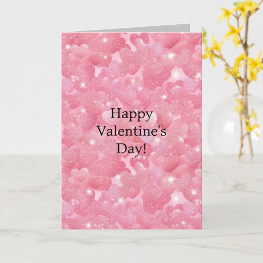 Roze Glitter Harten voor Meisjes Kaart (Gele Bloem)