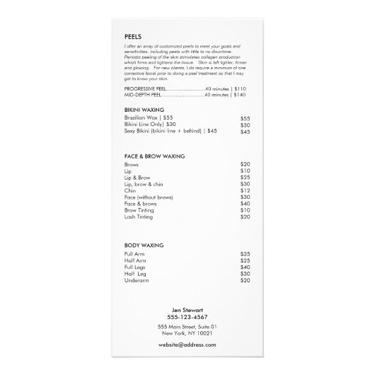 Roze Glitter Heart Esthetician Service Price Menu (Achterkant)