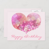 Roze Glitter Heart | Happy Birthday Briefkaart (Voorkant / Achterkant)