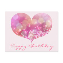 Roze Glitter Heart | Happy Birthday Briefkaart