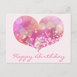 Roze Glitter Heart | Happy Birthday Briefkaart