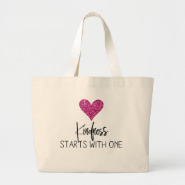 Roze Glitter Heart Kindness Grote Tote Bag