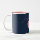 Roze Glitter Heart op Navy Blue Tweekleurige Koffiemok (Links)