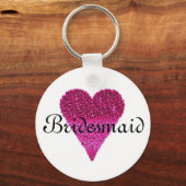 Roze Glitter Heart Persoonlijke Bridesmaid Sleutelhanger (Voorkant)