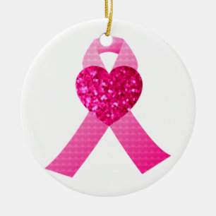 Roze Glitter Heart Ribbon Breast Cancer Bewustheid Keramisch Ornament