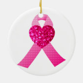 Roze Glitter Heart Ribbon Breast Cancer Bewustheid Keramisch Ornament (Achterkant)