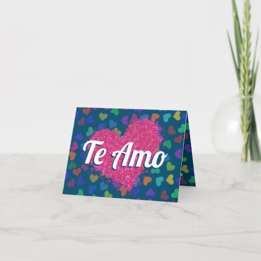 Roze glitter Heart Te Amo Typografie Feestdagen Kaart (Voorkant)
