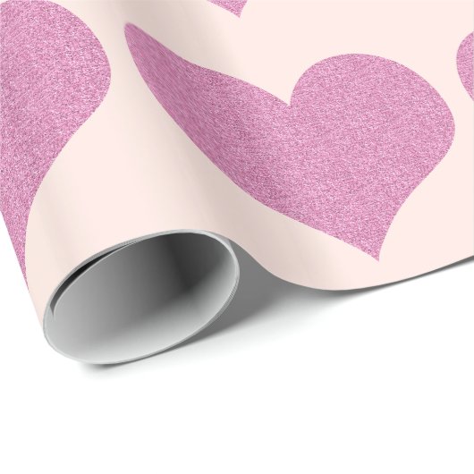 Roze glitter Hearts Cadeaupapier (Rol Hoek)