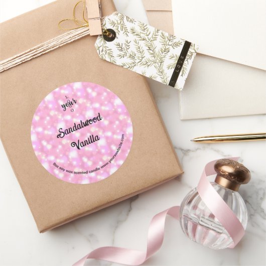 Roze Glitter Hearts Geurkaars Label (Geschenken)