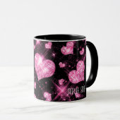 Roze glitter Hearts Mok (Voorkant rechts)