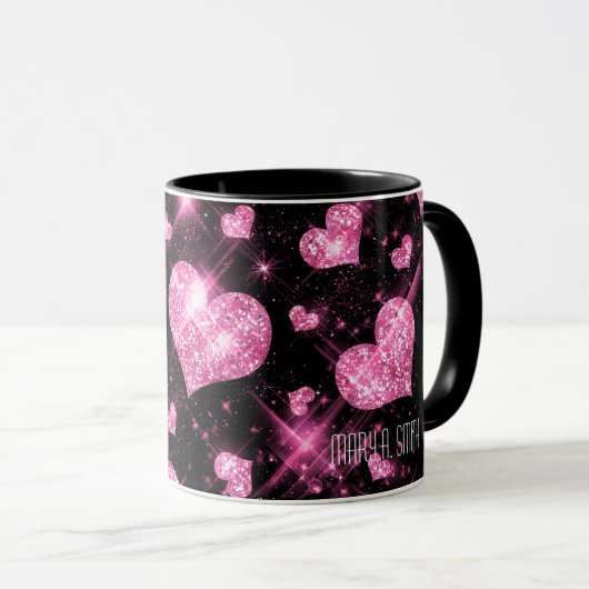 Roze glitter Hearts Mok (Voorkant rechts)