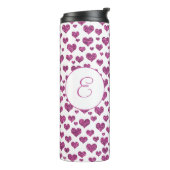 Roze Glitter Hearts Patroon Monogram Aangepast Thermosbeker (Gedraaid links)
