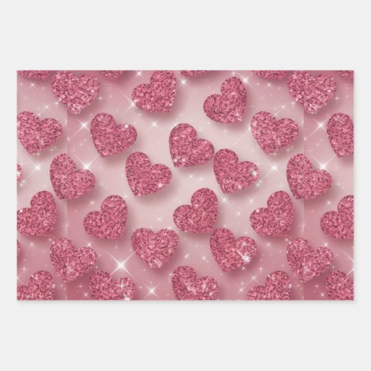 Roze Glitter Hearts Sparkly Romantische Wrapping P Inpakpapier Vel (Voorkant)
