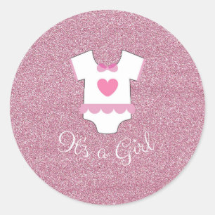 Roze glitter Het is een meisje Ronde Sticker