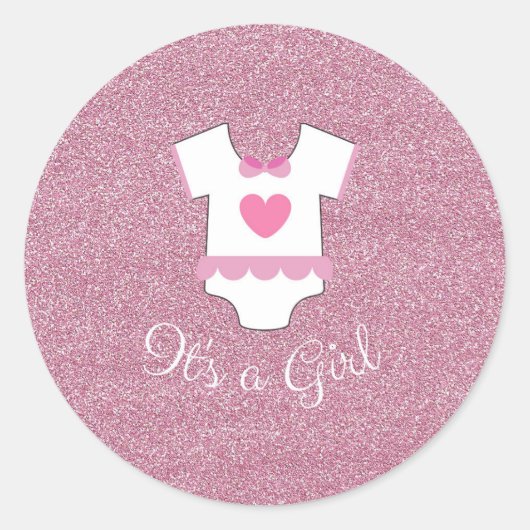 Roze glitter Het is een meisje Ronde Sticker (Voorkant)