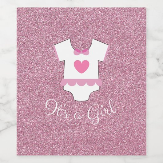 Roze glitter Het is een meisje Wijn Etiket (Enkel label)